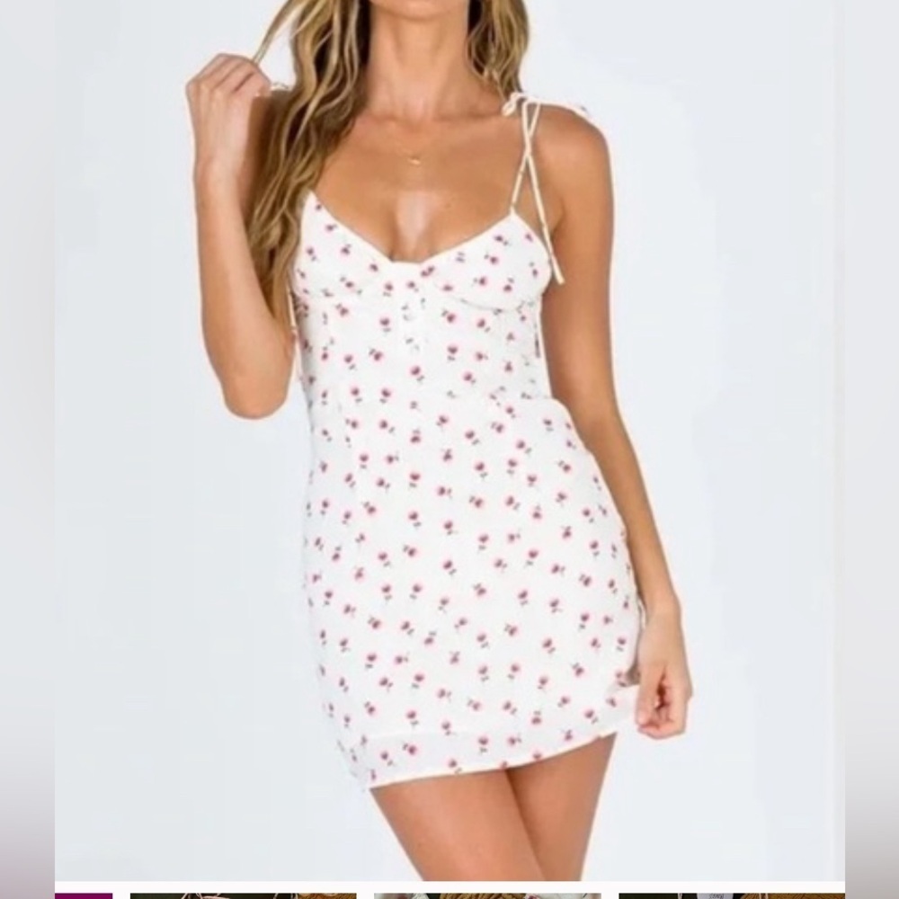 Princess Polly White Floral Tie Strap Mini Dress Cottagecore